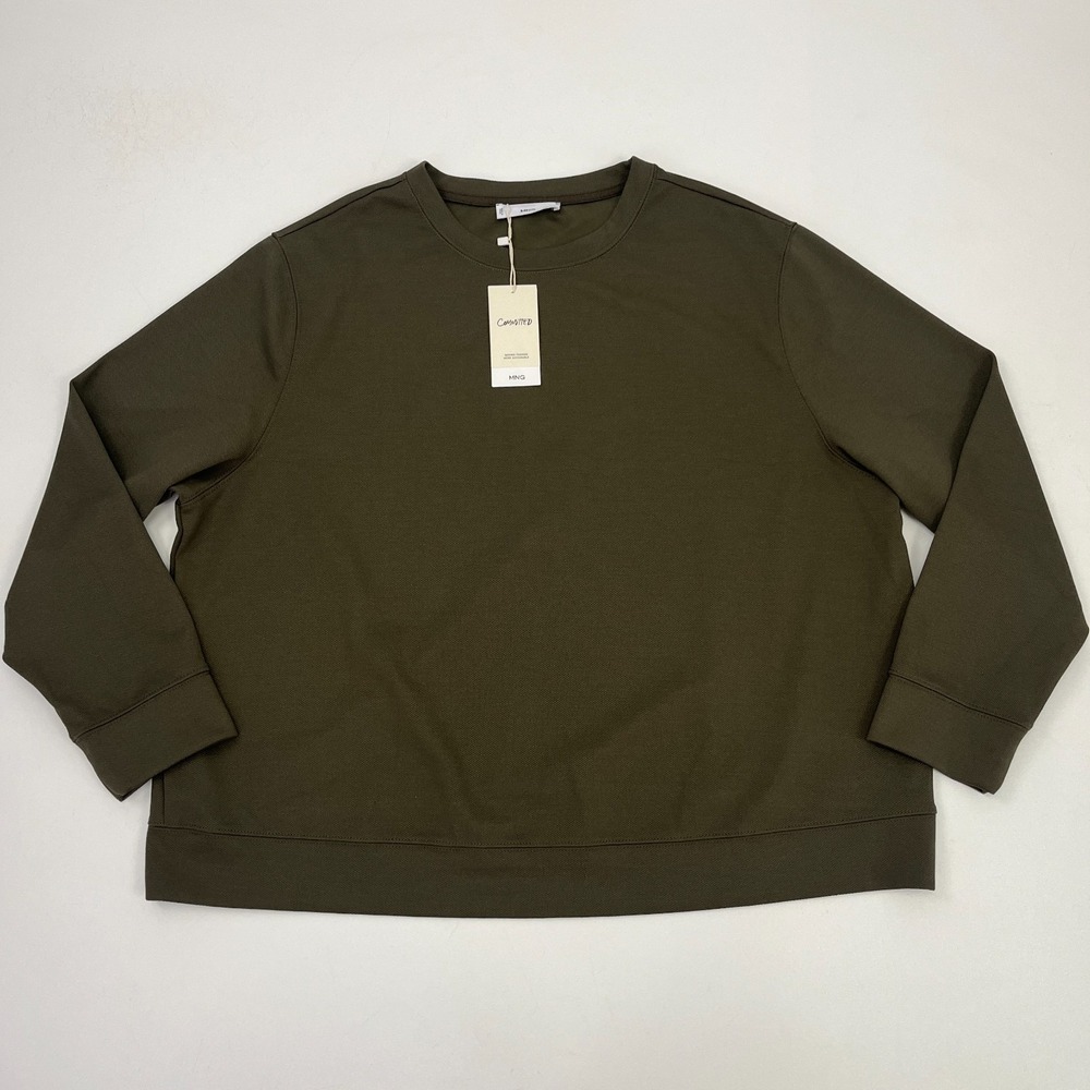 Mango NWT MNG Pullover Sweatshirt Women 2XL Olive Green Cotton Blend Sustainable - Picture 7 of 13